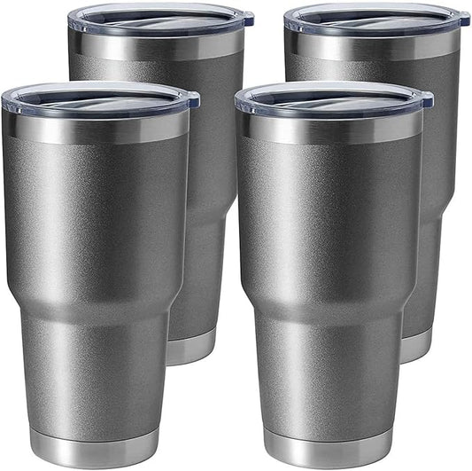 HASLE OUTFITTERS 30oz Stainless Steel Tumbler, Double Wall Vacuum Insulated Travel Mug Tumbler, Durable Insulated Coffee Mug, Gift Box Set (Grey, 4)