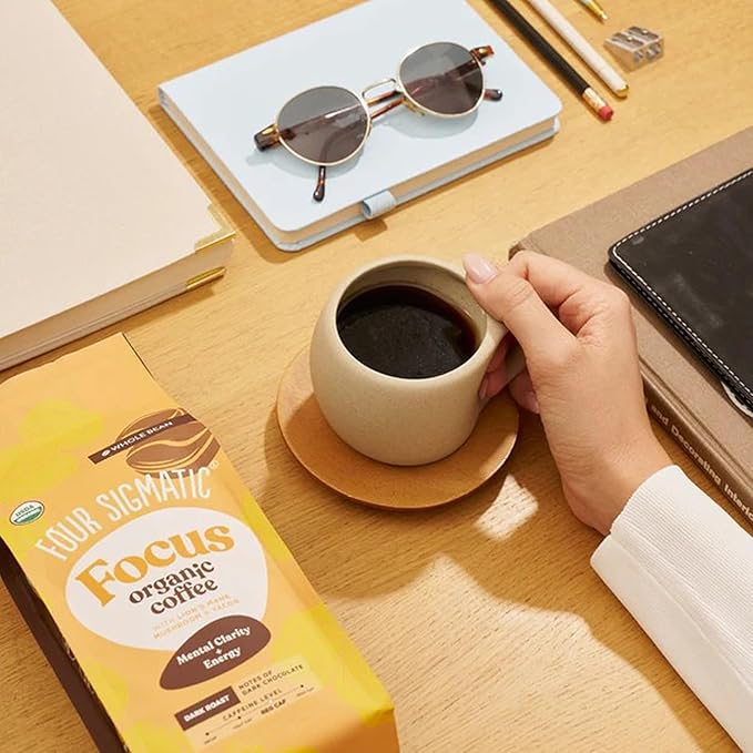 Four Sigmatic Dark Roast Organic Whole Bean Coffee | Whole Beans Coated with Lion's Mane, Chaga Mushrooms | Nootropic Mushroom Coffee for Enhanced Brain Function & Immune Support | 12oz