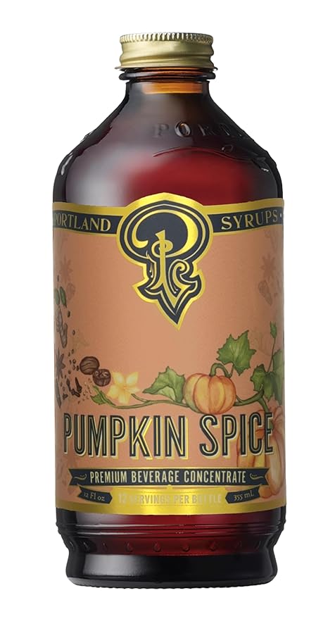 Portland Syrups Pumpkin Spice Syrup - Organic Pumpkin & Ginger Coffee Syrup for Lattes, Mocktails, & Baking - Rich Flavor - Organic Cane Sugar - Natural Ingredients - 12 oz Bottle, 12 Servings
