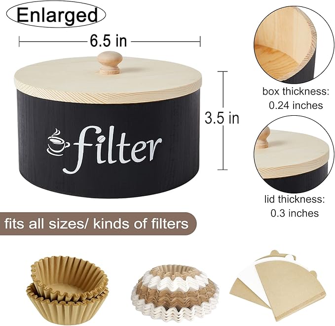 Coffee Filter Holder, Wood Coffee Filters Storage Container with Anti-slip Lid Farmhouse Coffee Filter Basket Coffee Station Organizer Coffee Bar Accessories for Home Office Coffee Countertop Decor