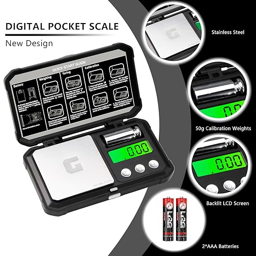Digital Pocket Gram Scale 300g x 0.01g Accuracy， Small Mini High Precision Jewelry Scale Digital Weight Grams and Oz for Gold,Diamond，Arrows, Powders and Mdicine,with 50g Cal Weights