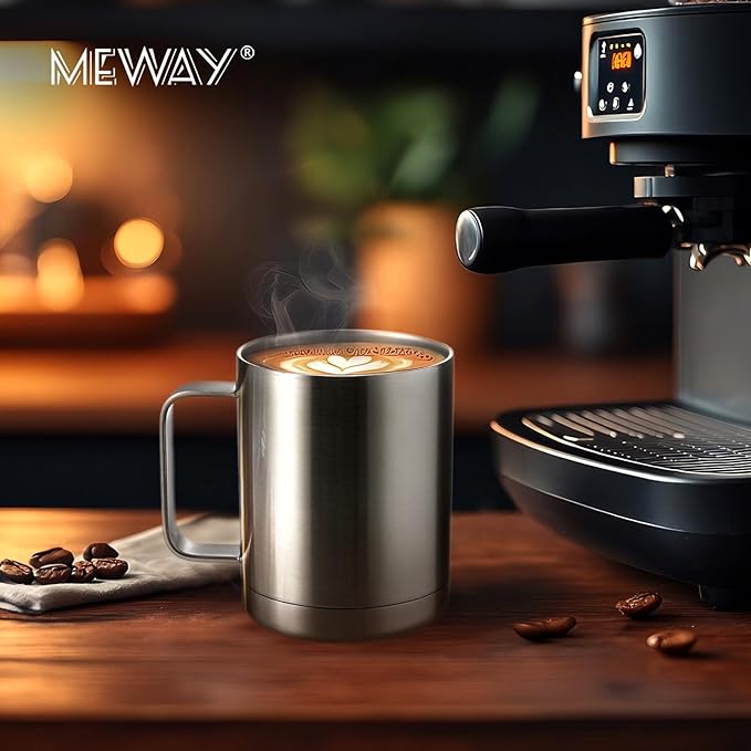 MEWAY 12oz Coffee Mug With Handle 4 Pack Bulk,Stainless Steel Insulated Travel Tumblers With Sliding Lid,Double Wall Vacuum Camping Cup for Hot & Cold Drinks Tea (Mix,Set of 4)