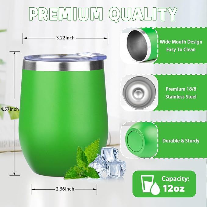 12oz/6 Pack Stainless Steel Wine Tumbler with Lid and Straw, Double Wall Vacuum Insulated Wine Tumbler Glasses, Stemless Travel Mugs for Hot and Cold Drinks, Coffee, Wine, Cocktails