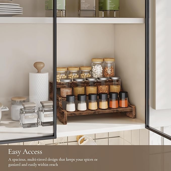 Wooden Display Riser Stand, Tiered Perfume and Cologne Organizer Stand, 3 Tier Spice Rack, Rustic Display Shelf for Candles, Kitchen Storage Holder for Spice Bottles, Jars, Seasonings