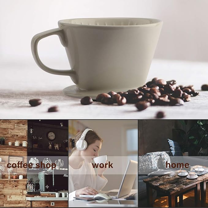 Yeeco White Coffee Dripper, Ceramic Filter Size 02, Manual Pour Over Dripper for Home, Office & Cafe