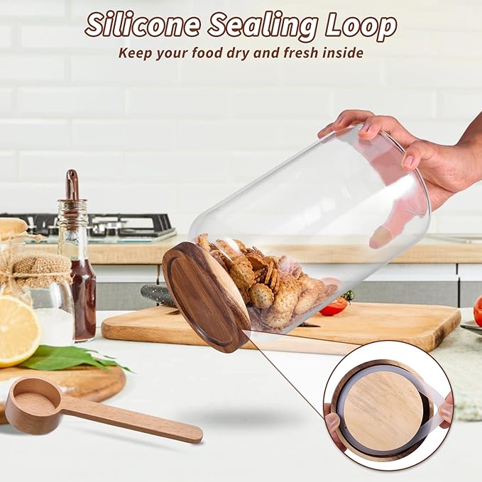 Large Glass Coffee Storage Jar with Lids Spoon Thicken Glass Coffee Canister Borosilicate Glass Food Containers for Ground Coffee Beans Nut Pasta Sugar Candy Spice Rice Loose Tea (2800ml/94oz)