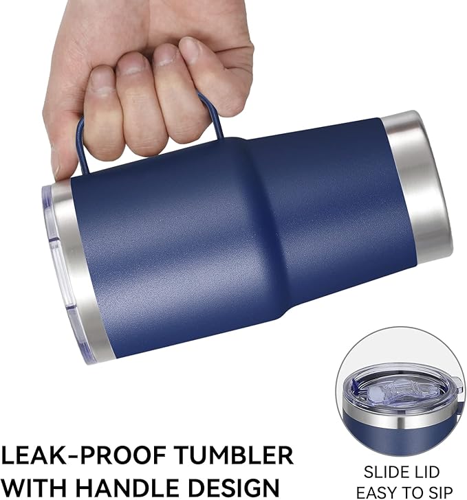 VEGOND 20 oz Tumbler Bulk with Handle Lid and Straw, Stainless Steel Insulated Travel Coffee Mug Set, Spill Proof Double Wall Metal Tumblers Cups, Navy Blue 6 Pack