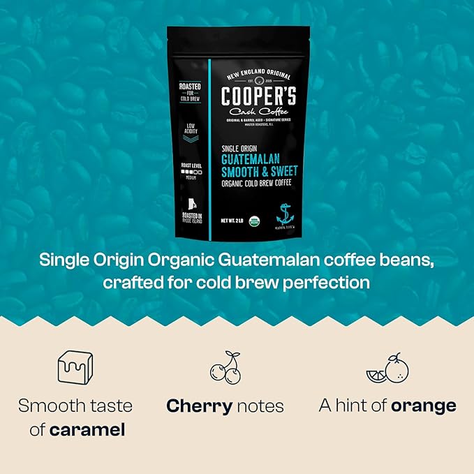 Organic Cold Brew Coffee - Guatemalan Coffee Beans Crafted For Cold Brewing - Whole Bean or Coarse Grind, Medium Roast, 2 lb