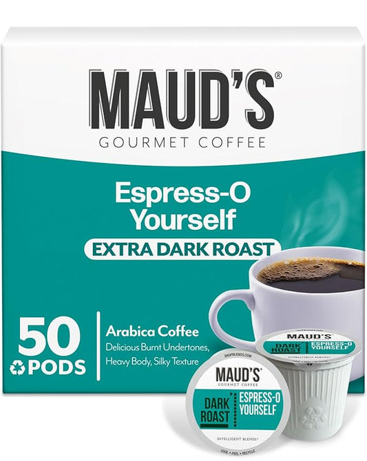 Maud's Espresso Roast Coffee Pods, 50ct, Dark Roast Coffee in Recyclable Single Serve Pods – 100% Arabica Coffee, Compatible with Keurig K Cups Maker