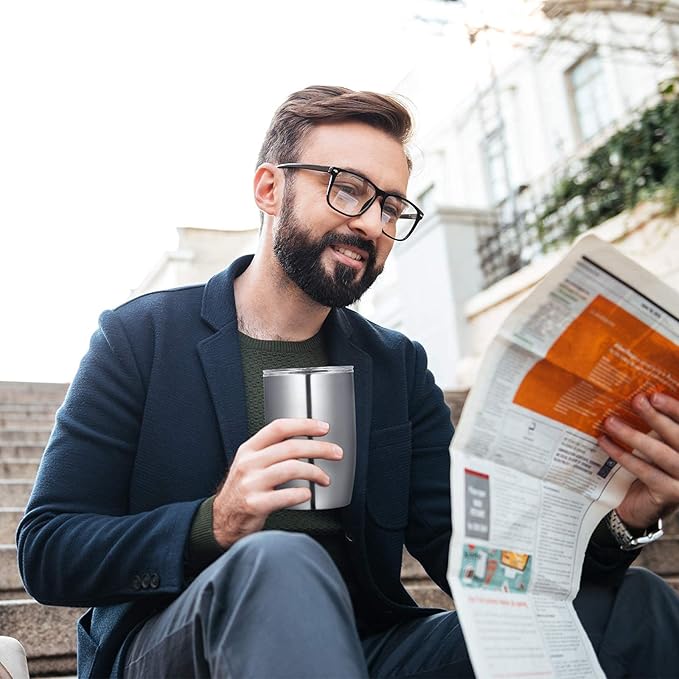 VEGOND Stainless Steel 12 oz Tumblers bulk Vacuum Insulated Double Wall Travel Tumbler with Lid and Straw Reusable Tumbler, Stainless 1 Pack