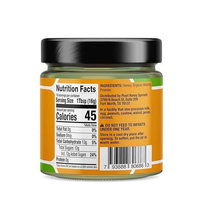 Pearl Honey Spreads - Organic Matcha Flavored Creamed Raw Honey - Chemical Free, Dairy Free, Soy Free & 100% Naturally Flavored |8.8oz Jar