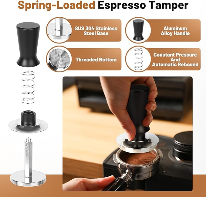 53mm Espresso Accessories Kit – Spring-Loaded Espresso Tamper, WDT Tool, Coffee Distributor, Magnetic Dosing Funnel, Puck Screen with Remover – Premium Stainless Steel & Aluminum Espresso Tools