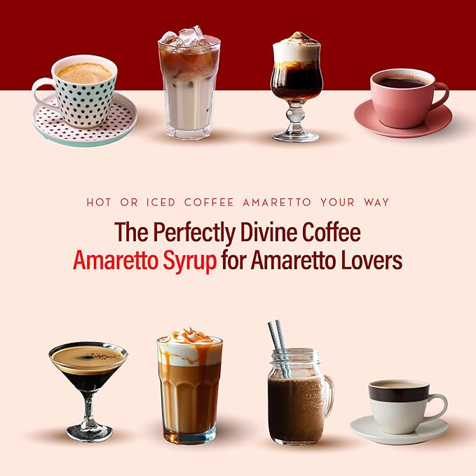 RIO Amaretto Flavoring Coffee Syrup Perfect for Hot or Iced Drinks and Desserts, Sweet and Nutty taste, Sweetened with Pure Cane Sugar, Barista-Grade  Flavor Syrups For Coffee Drinks at Home & Work - 700ml