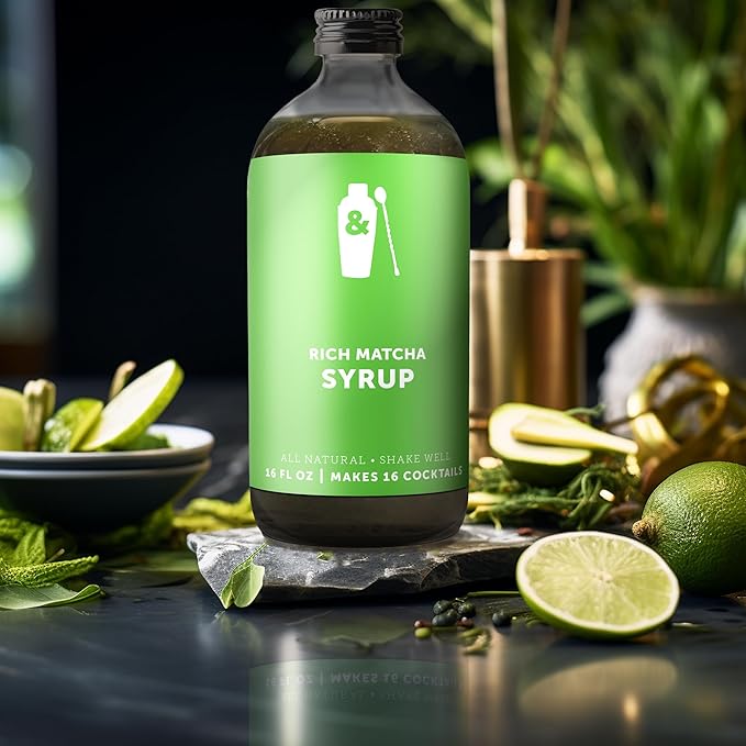 Shaker & Spoon Matcha Cocktail Syrup, 16oz Matcha Green Tea Powder Flavored Syrups for Drinks, Coffee Syrup, Matcha Tea, Matcha Lattes, Vegan Cocktail Mixers, Mocktails, Non Alcoholic Drinks