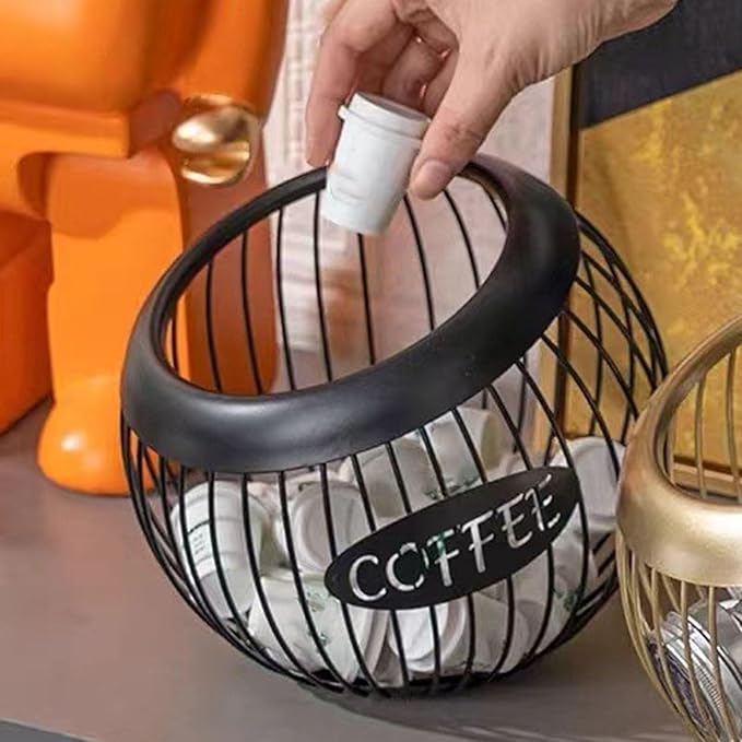 Coffee Pod Holder, Large Capacity K Cup Holder Metal Coffee Capsule Storage Basket Wire Storage Basket for Kitchen Countertop, Station Organizer (Black)
