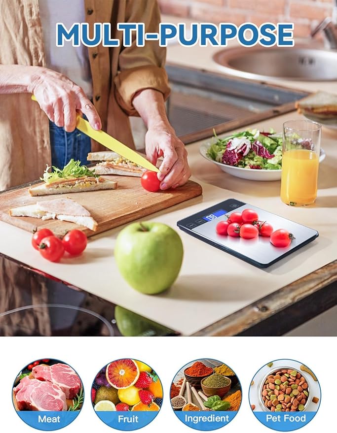 JOYHILL Food Scale, 10kg/1g Digital Kitchen Scale, Food Scale Grams and Ounces for Baking and Cooking, Premium Stainless Steel with LED Display, Batteries Included