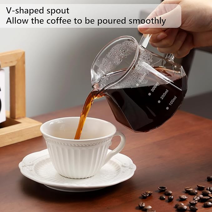 Bincoo 400ML Pour Over Coffee Maker Set with Filter Paper,Ceramic Coffee Dripper with Wood Stand Set for 1-2 Cups-Professional Brewing Tools for Pour Over & Drip for Home Office (Black)