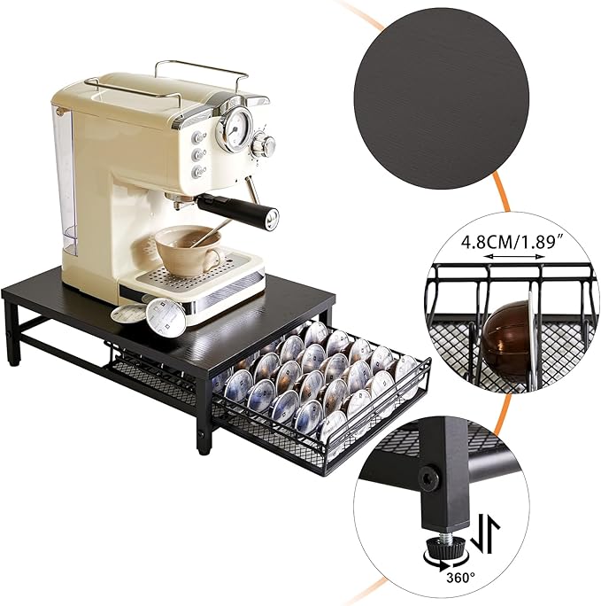 IBUYKE Coffee Pod Drawer Holder,Pod Holder,40 Capsule Pods,Coffee Pod Holder Drawer With Mesh Shelves,Home Kitchen Counter Organizer, Black TCJ101B