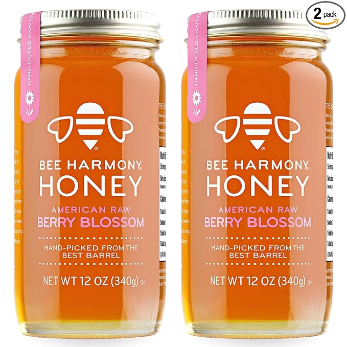 Bee Harmony Berry Blossom American Raw Honey, 12 OZ Each, Pack of 2