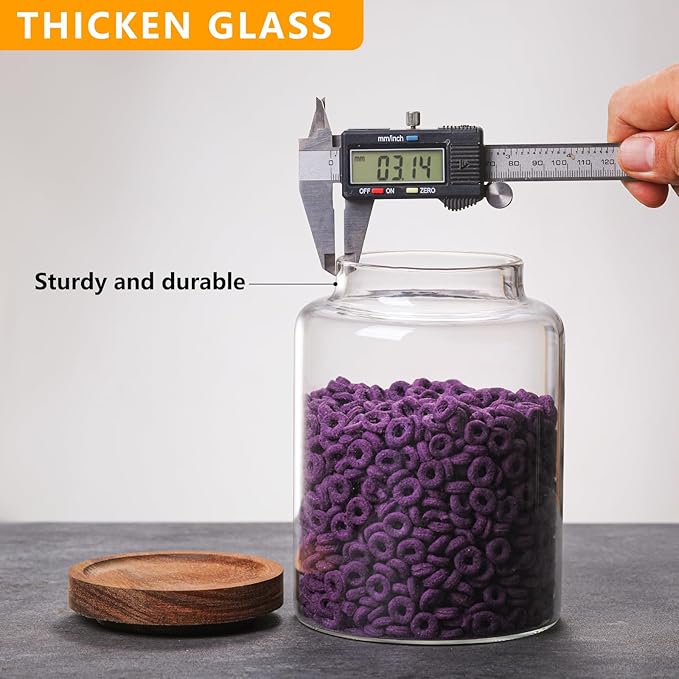 Glass Storage Jar with Lids Thicken Glass Coffee Canister Borosilicate Glass Food Containers for Spice Ground Nut Pasta Sugar Candy Tea (2000ml/67 oz-1 PACK（No spoons）)