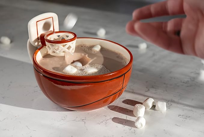 MAX'IS Creations The Mug with a Hoop Basketball Mug Funny Ceramic Coffee Mugs Cereal Bowl Sports Coach Kids Basketball Gifts for Boys 8-12 12-14 Girls Stuff Accessories Mini-Hoop for Kids, 16oz