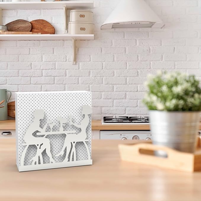 Metal Napkin Holder for Home Kitchen Restaurant Picnic - Women Theme Tabletop Paper Organizer Upright Tissue Dispenser (Silver)