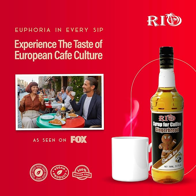 RIO Gingerbread Flavoring Coffee Syrup for Hot or Iced Drinks and Desserts, Spiced and Warming Coffee Syrup Flavoring Sweetened with Pure Cane Sugar, Barista-Grade  Flavor Syrups For Drinks at Home & Work - 700ml