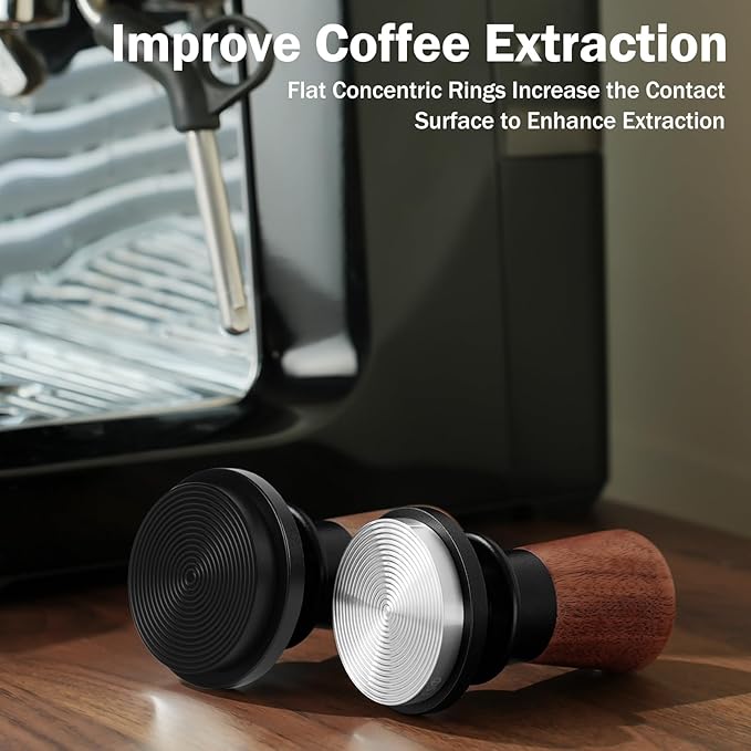 PUSEE 51mm Espresso Tamper,Calibrated Tamper with 30lbs Double Spring Loaded Tamper Walnut Wood Coffee Tamper for Barista Home,Titanium PVD Coating Base Tamper Espresso Tool Fits 51mm Portafilters