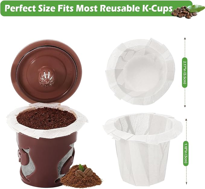 Aussen Disposable Coffee Paper Filters Replacement Kerig Filter Fit All Keurig Single Serve Filter Brands Compatible with Reusable Single Serve Pods Keurig Coffee Maker (White, 300pcs)