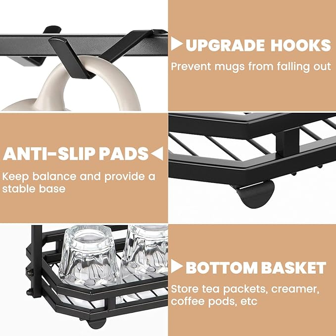 FANGSUN Large Coffee Mug Holder Stand Countertop, Tree Rack for 14 Mugs, 2 Tier Counter Display Storage, Metal Wire Tea Cup Holder for Coffee Station Kitchen Organizer, Not Included Mugs