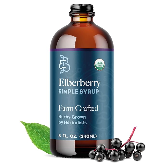 Bluestem Botanicals Organic Elderberry Simple Syrup, 8 oz, Cocktail and Mocktail Mixer for Drinks, Non-Alcoholic