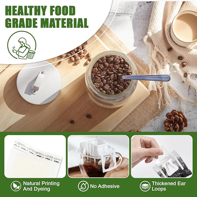 CARGEN 100Pcs Portable Coffee Filter Paper Bag - Hanging Ear Drip Coffee Bags Single Serve Disposable Pour Over Filter Bag for Camping, Backpacking, Travel, Office, Home, Outdoor and on the go