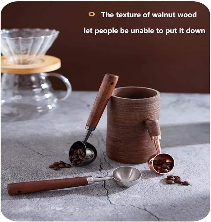Vintage Coffee Measuring Spoon - 304 Stainless Steel, Coffee Scoop,10g Capacity, Walnut Handle - Perfect for Coffee, Tea, and More (Silver)