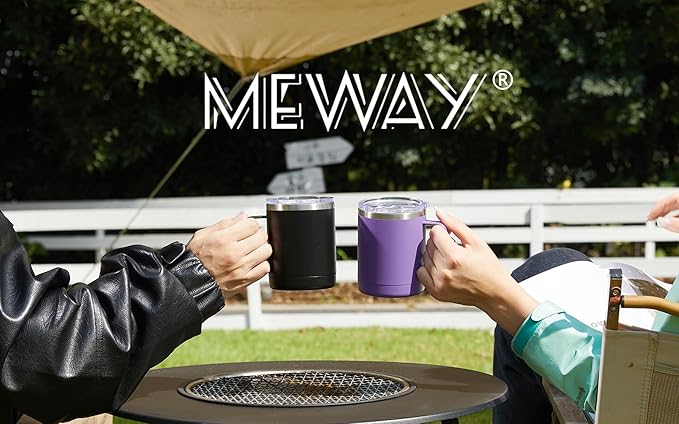MEWAY 12oz Coffee Mug With Handle and Sliding Lid,Stainless Steel Travel Tumbler Cup with Handle,Double Wall Vacuum Insulated Camping Cup for Hot & Cold Drinks Tea (Black,Set of 1