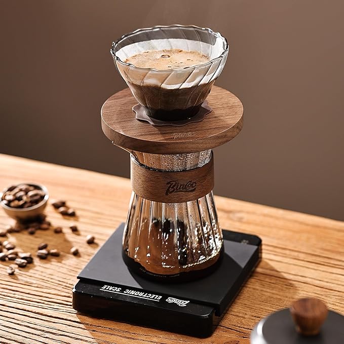 Bincoo Clear Glass Drip Coffee Maker Set - 500ML Glass Coffee Server Coffee Carafe with Walnut Dripper and 50PCS Paper Filter
