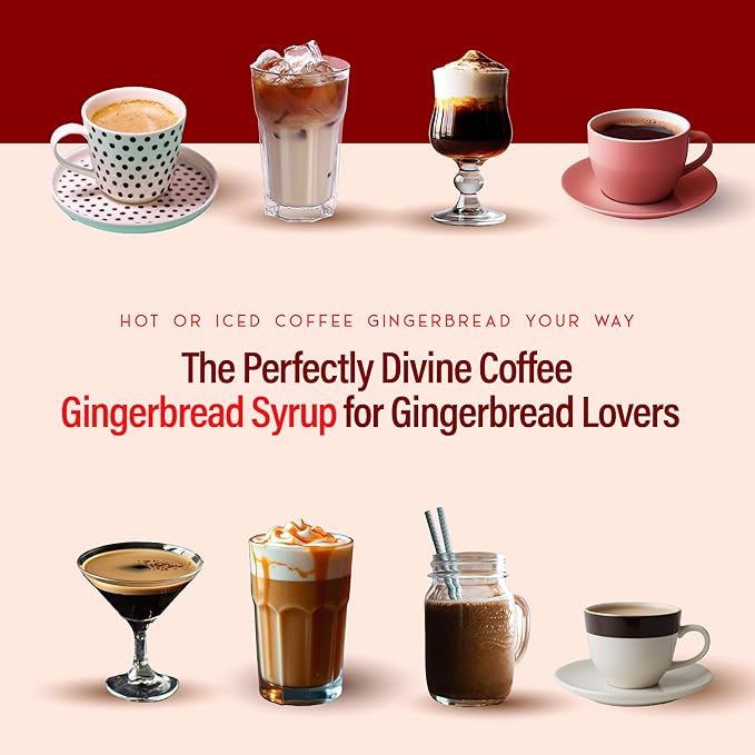 RIO Gingerbread Flavoring Coffee Syrup for Hot or Iced Drinks and Desserts, Spiced and Warming Coffee Syrup Flavoring Sweetened with Pure Cane Sugar, Barista-Grade  Flavor Syrups For Drinks at Home & Work - 700ml