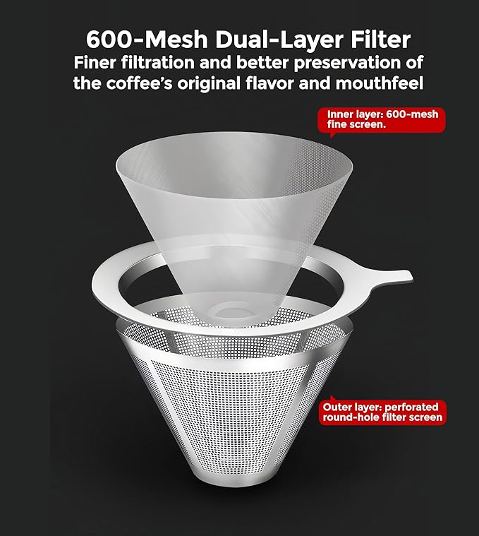 AGOGO Pour Over Coffee Maker Glass - 6/8/10 Cup Barista Kit with 304 Stainless Filter for Home, Office, Camping, Cafes - Easy Clean Coffee Dripper Set (Rag&Brush Included) (6 Cup/20 oz)