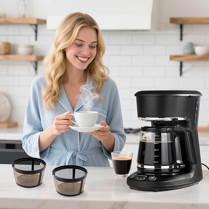 4Pack Coffee Maker Filter Compatible with Mr Coffee 5 Cup,Reusable And Durable Stainless Steel,BPA-Free,Golden Basket