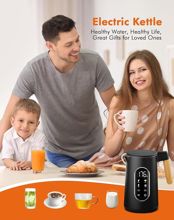 Electric Kettle with Precise Temperature Control, 1500W Fast Boil, 304 Stainless Steel 1.7L/1.8Qt BPA-Free | 4 Presets for Baby Milk, Coffee, Tea | 2H Keep Warm, Cool Touch Exterior