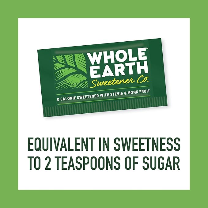 Whole Earth Sweetener Co. Stevia and Monk Fruit Sweetener, Erythritol Sweetener, Sugar Substitute, Zero Calorie Sweetener, 1,000 Stevia Packets (Packaging May Vary), 70.54 Ounce