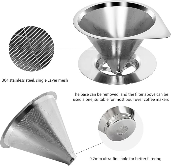 LHS Pour Over Coffee Dripper Reusable Coffee Filter Paperless Coffee Filter Stainless Steel Pour Over Coffee Maker Cone Coffee Dripper for 1-2 Cup,Argyle Pattern