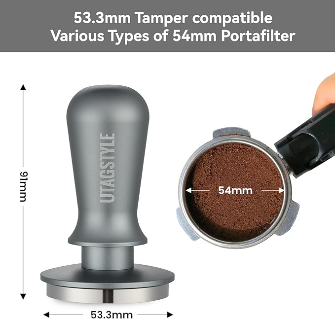 53.3mm Espresso Tamper Coffee Tamper with Calibrated Spring Loaded Barista Espresso Hand Tamper Stainless Steel Flat Base Leveling Coffee Press Tamper Fits for 54mm Portafilter Basket