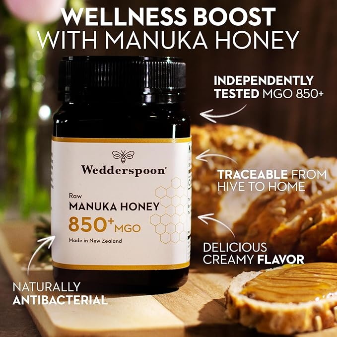Wedderspoon Raw Premium Manuka Honey, 850+ MGO, 8.8 Oz, Unpasteurized New Zealand Honey, From Our Hives to Your Home