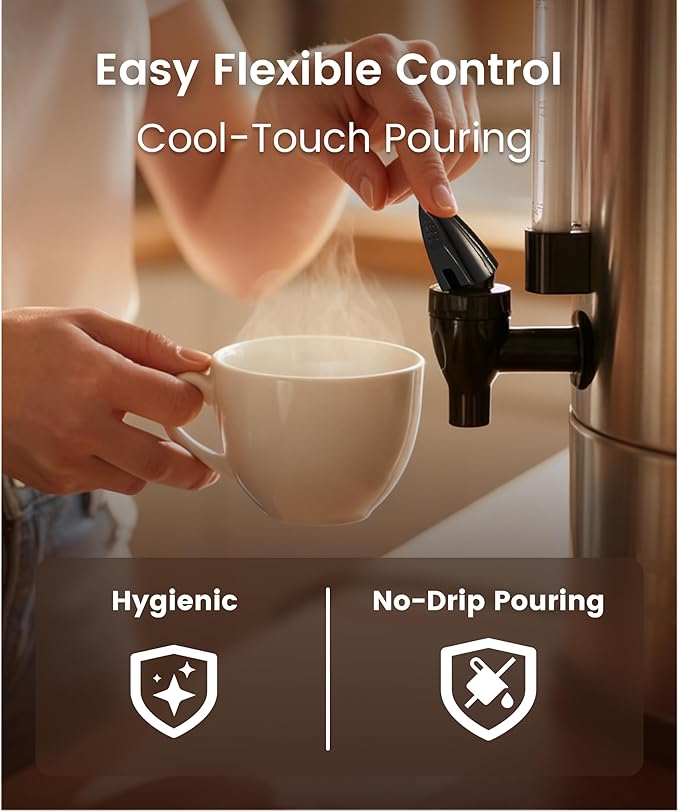 Commercial Coffee Maker 40-Cup Large Coffee Urn with Percolator Coffee Pot Electric 6L Stainless Steel Fast Brew Hot Water Dispenser for Tea Catering Events Home Office Easy Cleaning