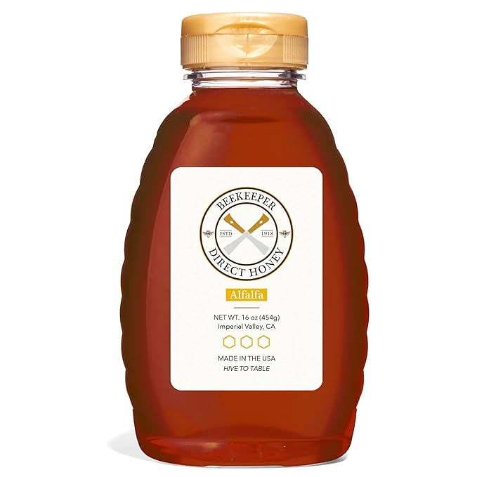 Beekeeper Direct Unfiltered Honey - Real Raw Alfalfa Honey - All Natural Non-GMO Pure Gourmet Honey - Local California Honey (1lbs Squeeze Bottle)