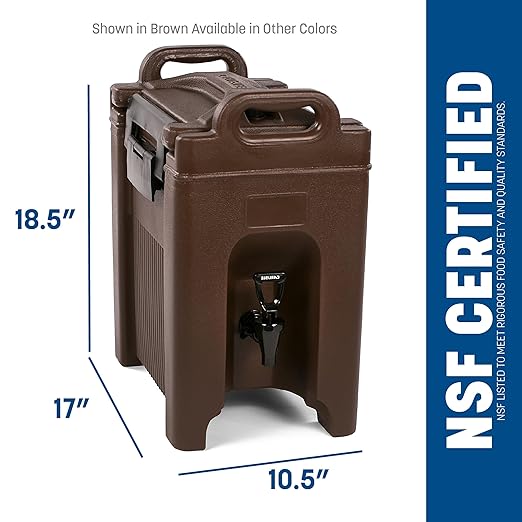 Carlisle FoodService Products Cateraide Insulated Beverage Dispenser with Handles for Catering, Kitchen, and Restaurants, Plastic, 2.5 Gallons, Brown
