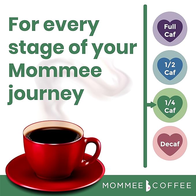 Mommee Coffee - Quarter Caf | Low Acid, Organic, Fair Trade, Water Processed | Whole Bean, 22oz.