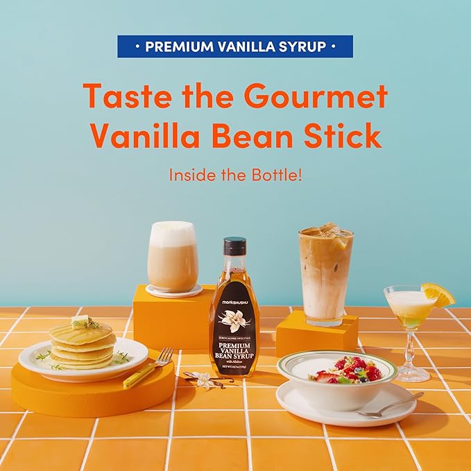 MONKSHUSHU Premium Vanilla Bean Allulose Syrup 18.7 Fl Oz - Natural Vanilla Flake inside, Keto Diet, Vegan, Diabetes-Safe, Zero Calorie Sugar Substitute, Gluten Free, 0g Net Carbs