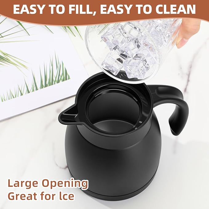 Norme 2 Pcs Thermal Coffee Carafe Insulated Stainless Steel Coffee Carafe for Hot Liquid Vacuum Thermal Pot Creamer Pitcher Dispenser with Brushes Keeping Hot Water Milk (Black,17 oz)