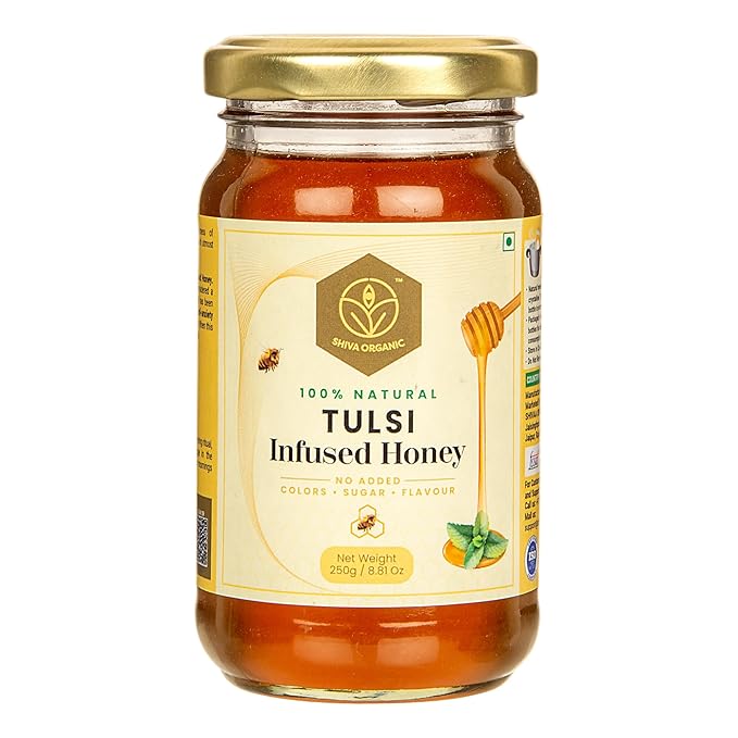 Shiva Organic Tulsi (Holy Basil) Infused Honey - 100% Natural and Pure Organic Honey - GMP Certified, 8.81 Ounces (250g))